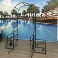 thumbnail image 5 of 86.6"H Metal Garden Arch With Door and Plant Box, Garden Trellis, Outdoor Lawn Climbing Plants, Support Rose Vine Plants, Suitable for Wedding Arch, Party Decoration，Black, 5 of 8