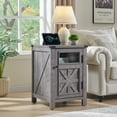 thumbnail image 3 of T4TREAM Farmhouse 3-Tier Nightstand with Charging Station, 18" Rustic End Table with Barn Door for Living Room, Bedroom,Grey, 3 of 7