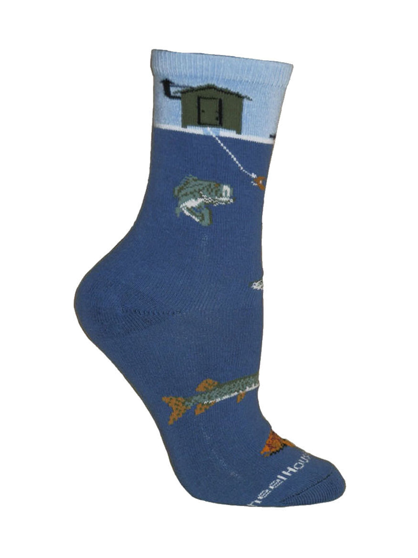 Ice Fishing Blue Cotton Ladies Socks