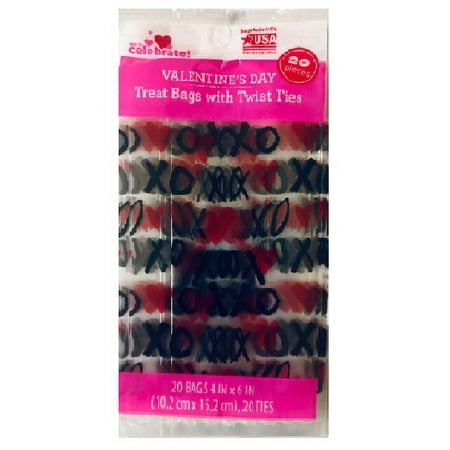 WAY TO CELEBRATE! Multi-color Heart Valentine's Day Mini Treat Party Bags, 20 Count