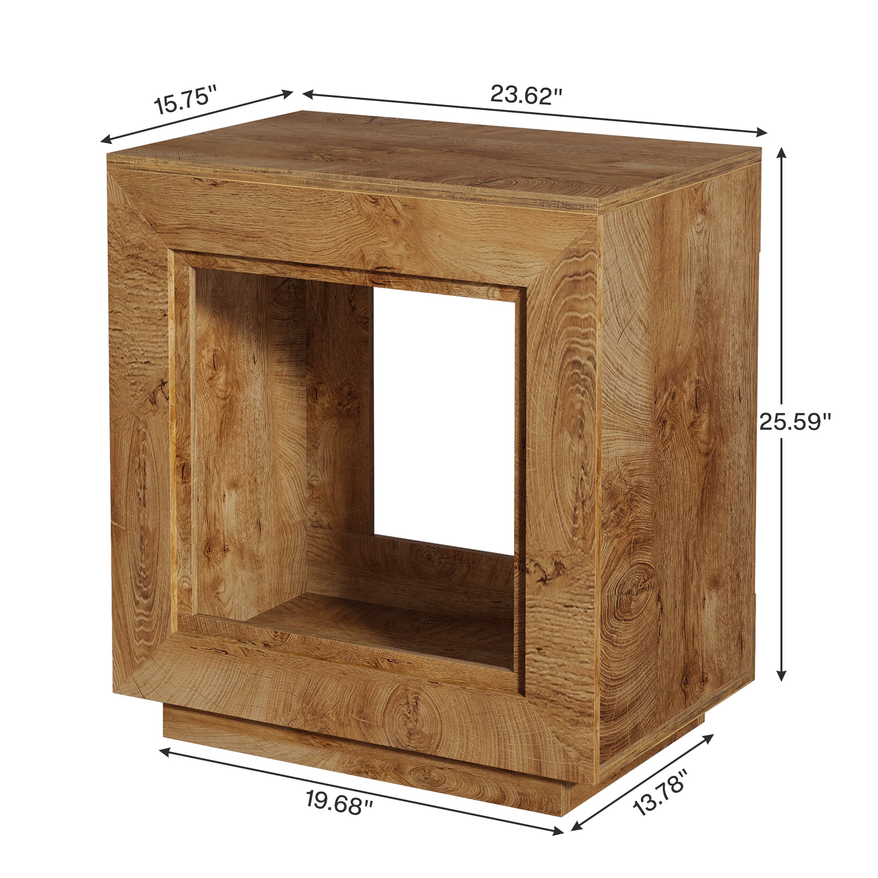 MAYEERTY 24" 2-Tier Square Farmhouse End Table, Rustic Brown Wooden Side Table with Storage Shelf, Multi-Purpose Bedroom Nightstand