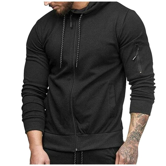MSJUHEG Zip Up Hoodie Men Hoodies For Men Men'S Slim Casual Cardigan Top Zipper Sports Hooded Sweater Cotton Mens Hoodies, Mens Hoodie Black Xl