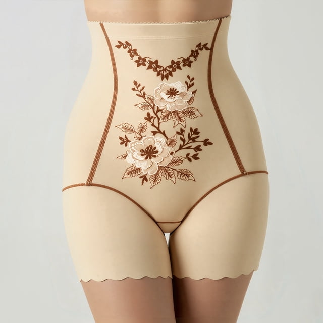 Culottes Taille Haute Sans Couture pour Modelage avec Broderie Florale pour Rehausser