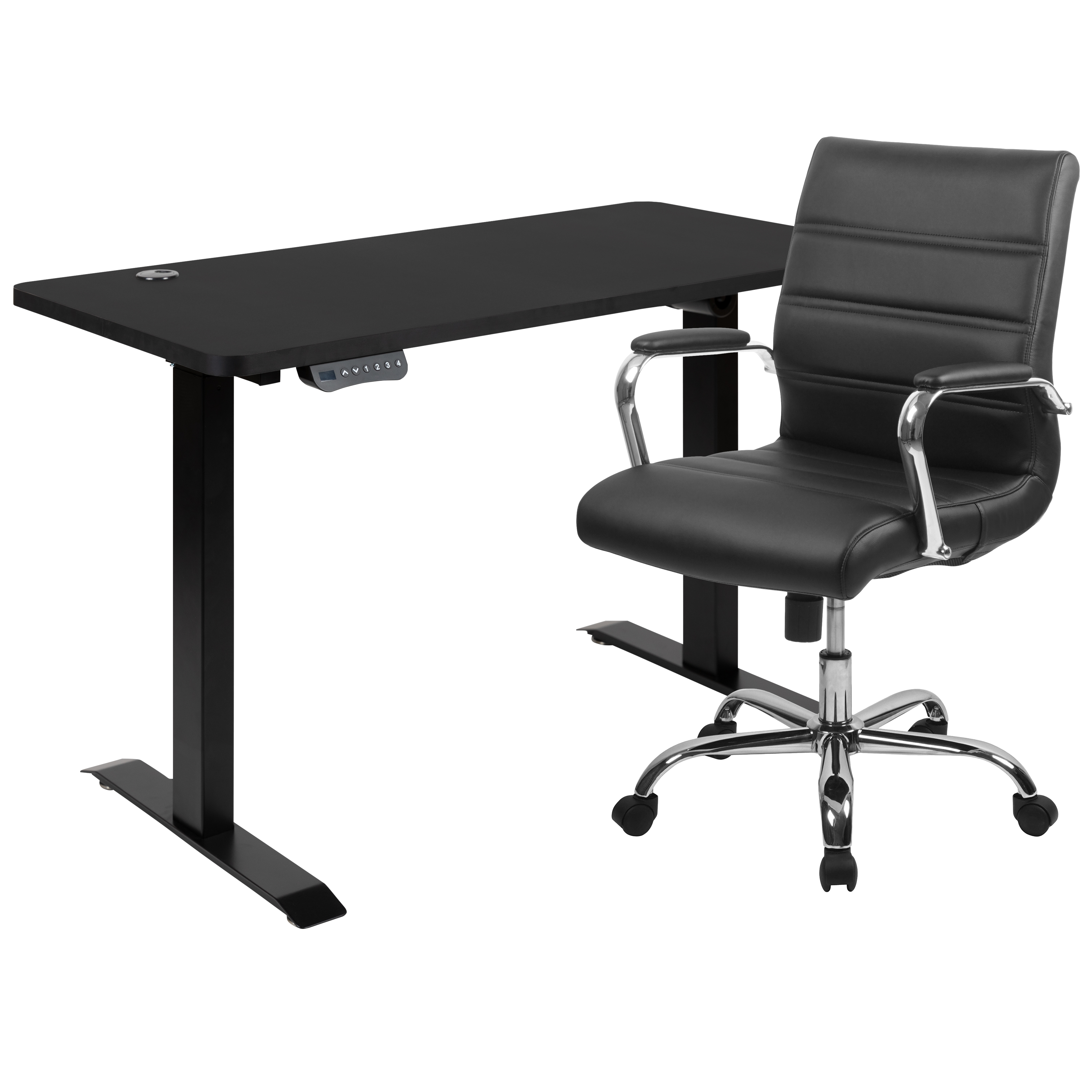 Flash Furniture 48" Wide Black Electric Height Adjustable Standing Desk with Mid-Back Black LeatherSoft and Chrome Executive Swivel Office Chair - image 2 of 14