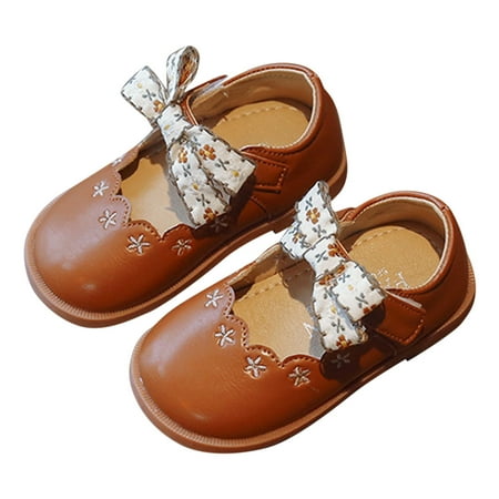 Kureaily Summer Children Sandals Girls Casual Shoes Round Toe Low Heel Hook Loop Rhinestone Bow Dress Dance Shoes P
