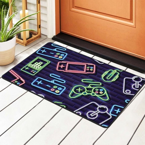 Neon Style Video Game Controls Rugs Doormat, Non-Slip Machine Washable Carpets Floor Door Mat , 36" x 24"