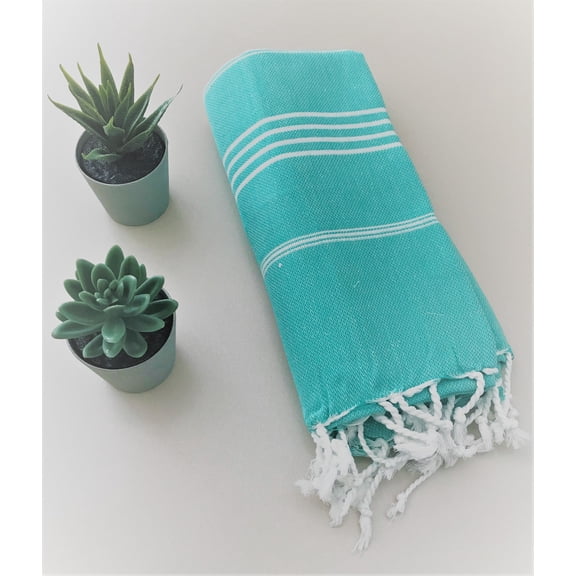 TROY Authentic 100% Cotton Turkish Green Peshtemal Towel Fouta Bold Stripe Hand-Woven Bath Beach, Spa, Gym Hammam Towel, Shawl, Baby Blanket, Table Cloth, Sofa Throw Cover
