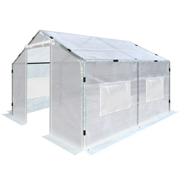 SUNRISEUMBRELLA Portable Greenhouse 2 Velcro Roll-up Doors Large Walk-in Steel Heavy Duty Transparent PE Cover Gardening Plant Hot Outdoor House