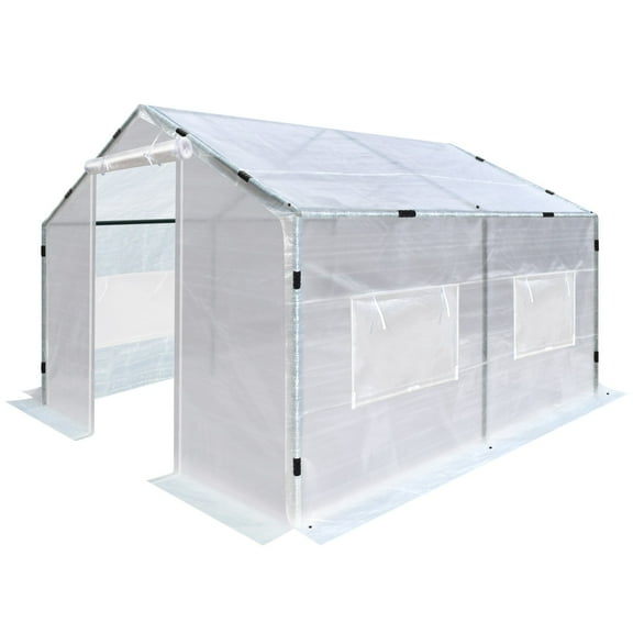 SUNRISEUMBRELLA Portable Greenhouse 2 Velcro Roll-up Doors Large Walk-in Steel Heavy Duty Transparent PE Cover Gardening Plant Hot Outdoor House