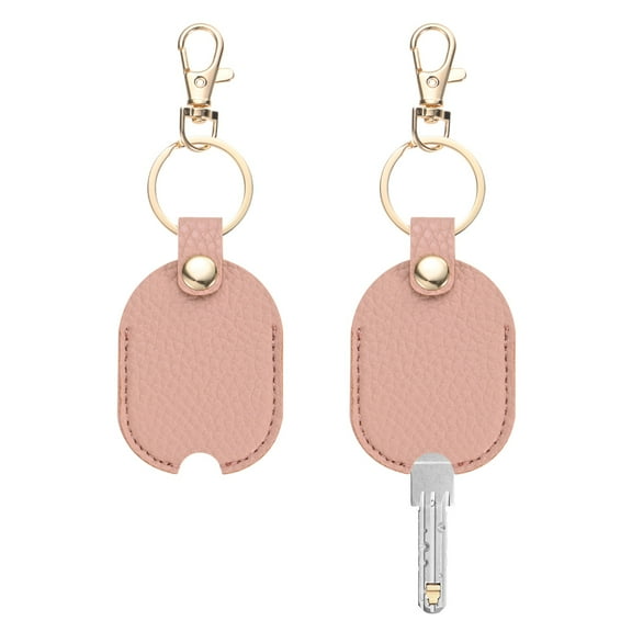 Uxcell Leather Key Sleeve [2Pcs] - Vintage Car Broken Key Loop Replacement Covers with Keychain - [Pink] Keys Cover Protector