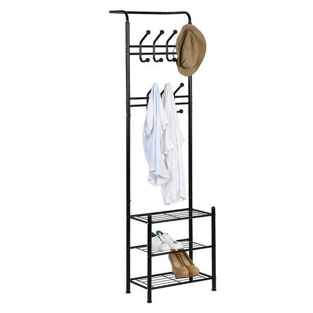 mgaxyff metal coat hat rack free standing clothes stand with 18 hooks and 3 tier shoe rack entryway metal coat hat rack coat hat rack