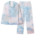 thumbnail image 1 of FAIWAD Gradient 2 Piece Pajama Set Long Sleeve Lapel Shirts and Wide Leg Pants Soft Sleepwear Pajama Set, 1 of 4
