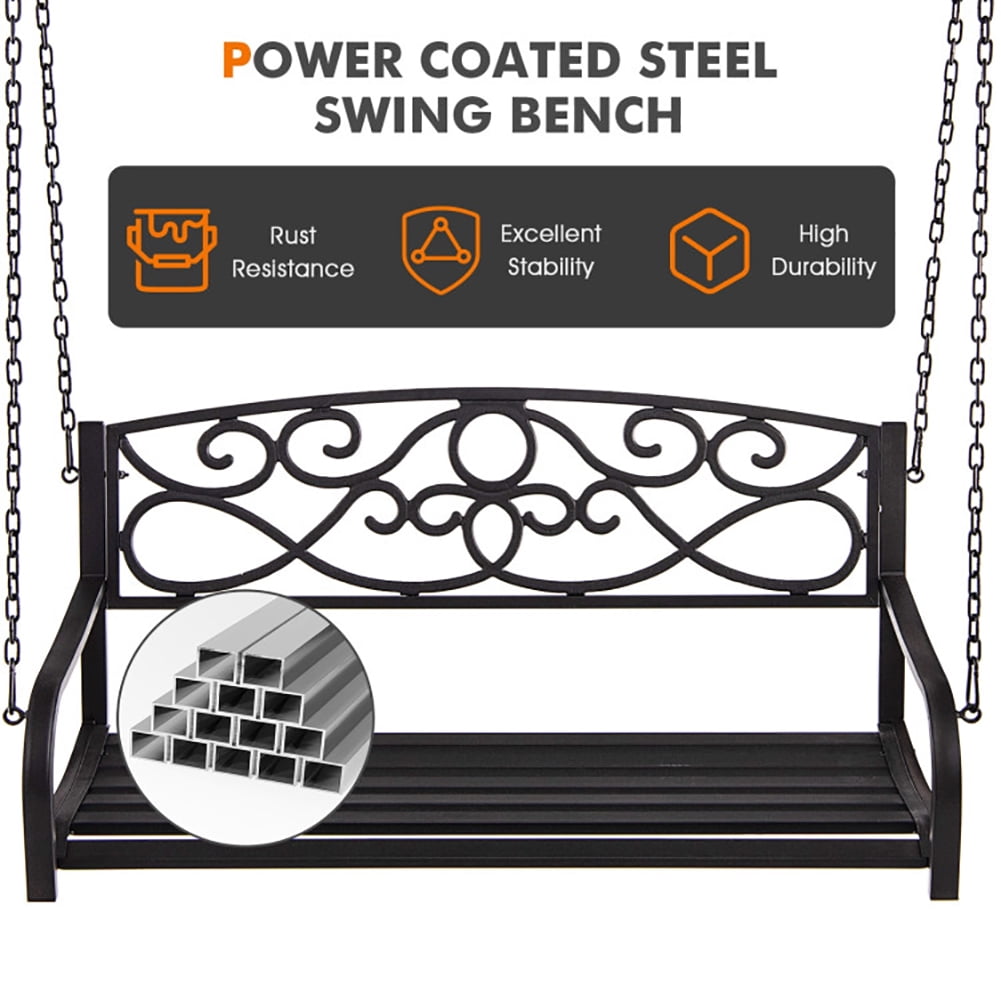 Aimee Lii Outdoor 2-Person Metal Porch Swing Chair with Chains, Comfy Outdoor Chair, Brown