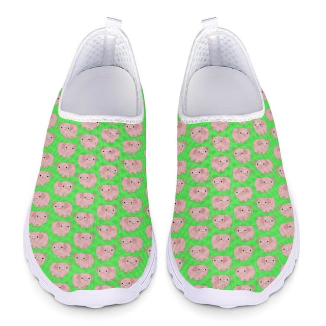 Zapatos planos informales con estampado de cerdo de dibujos animados para mujer, zapatos antideslizantes para caminar en casa, zapatillas de deporte de malla suaves y ligeras, regalo
