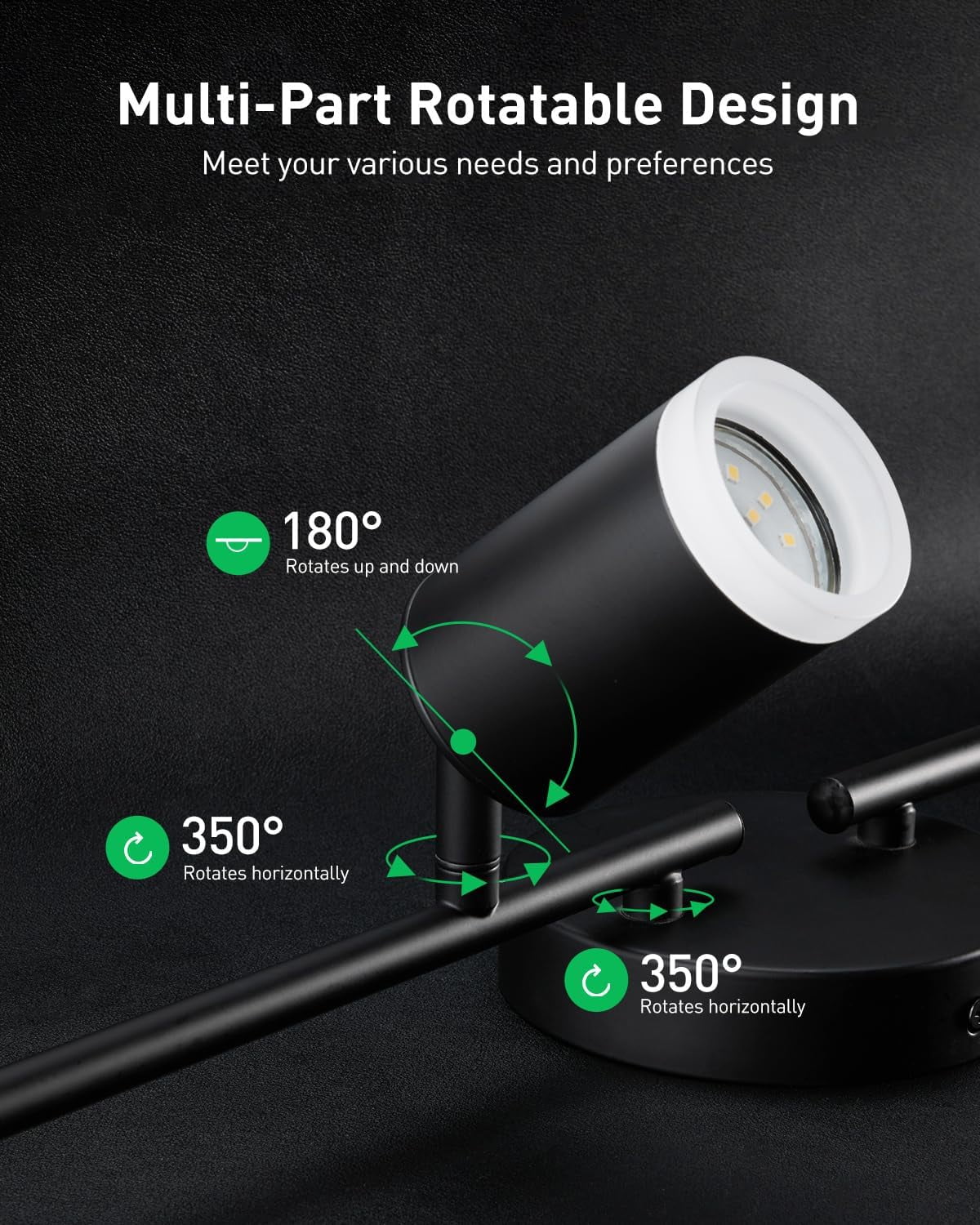 6 black guide lights, flexible rotating LED stand with acrylic ring