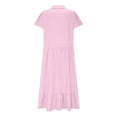 thumbnail image 5 of SMihono Stylish Fashion Button Cotton Linen Dress for Women Solid Color Casual Swing A-Line Home Dress Formal Party Dresses Pink L, 5 of 8
