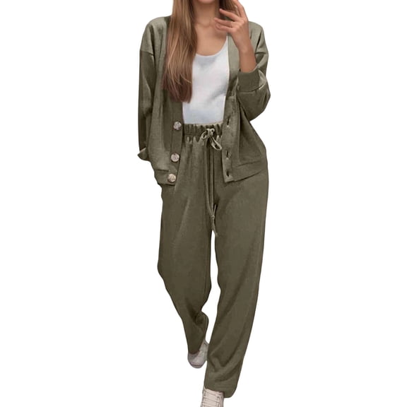 sususu Jogging Suits for Women,Fall Sets Autumn Winter Women Tracksuit Set Soft Knit Jogger Pants Long Sleeve Outfit Cozy Streetwear Two Piece Comfort Casual Wear - Green