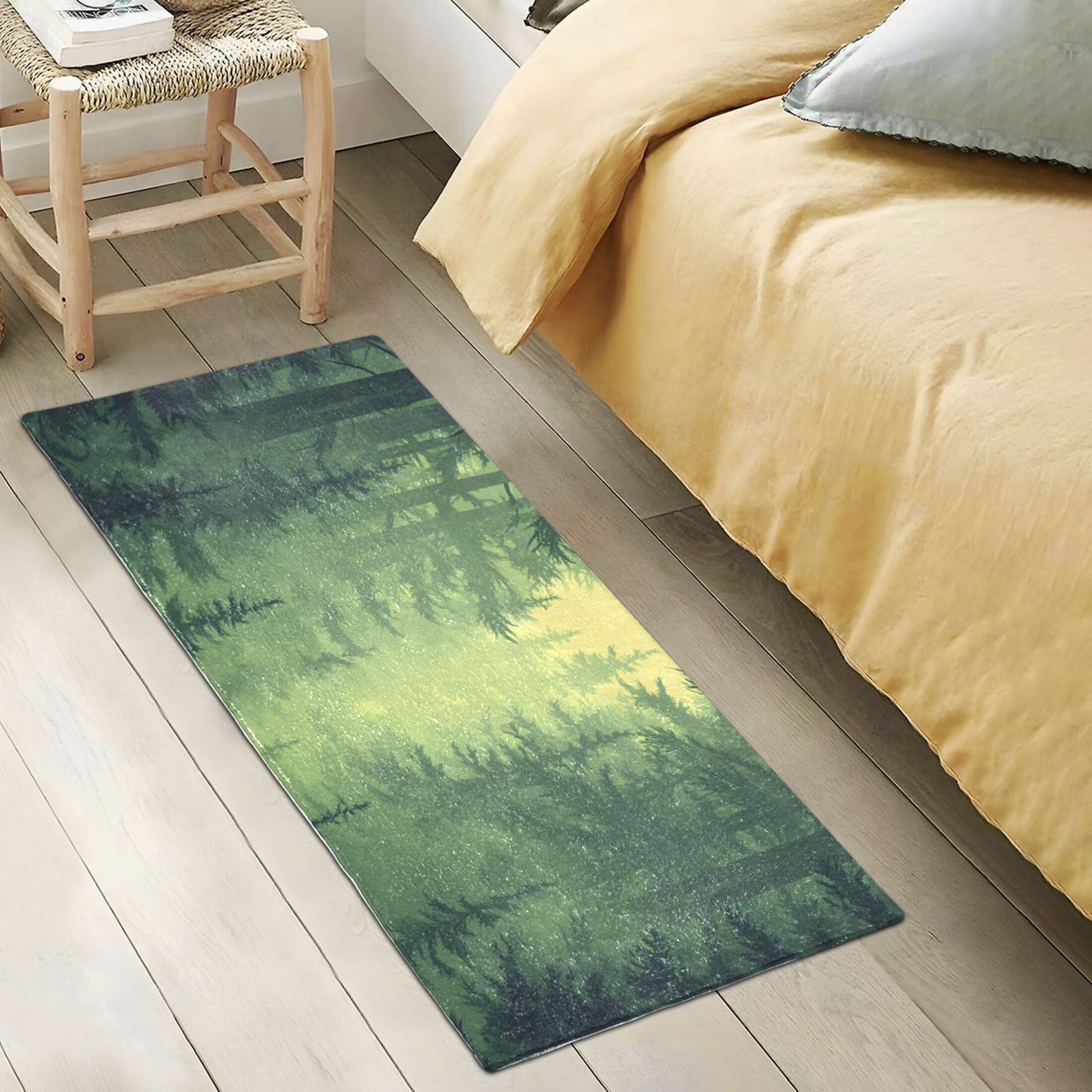 Green Forest 39x20" Bath Mat Carpet, Absorbent and Non-Slip for Kitchen or Bathroom, Quick-Drying