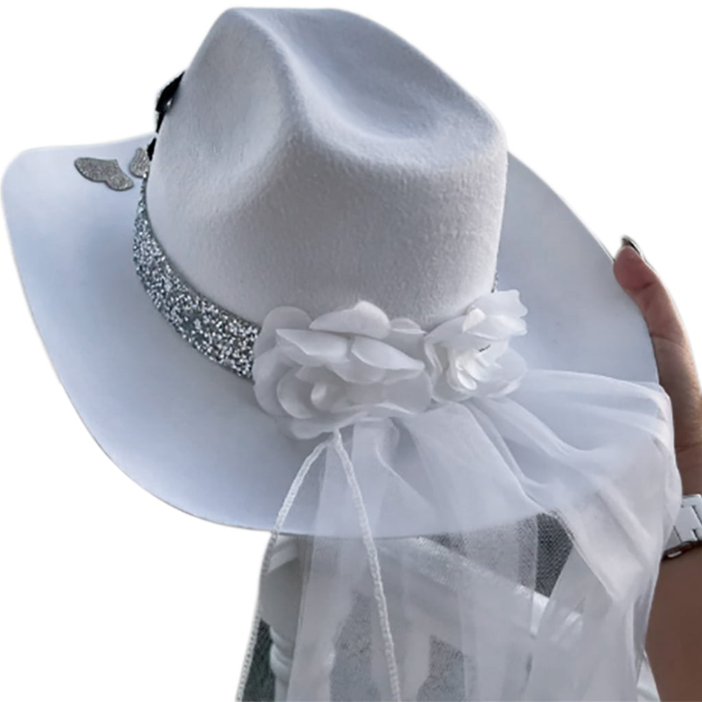 YUUZONE Elegant Cowgirl Hat for Bridal Shower White Cowgirl Hat
