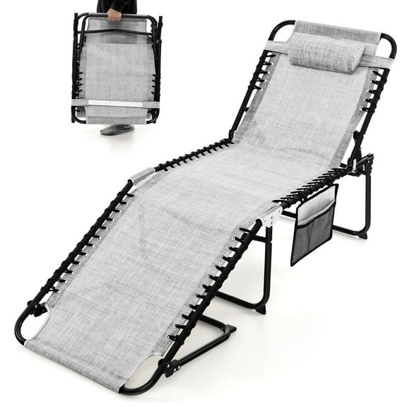 Gymax Folding Chaise Lounge Chair Adjustable Beach Chair w/ Comfortable Headrest