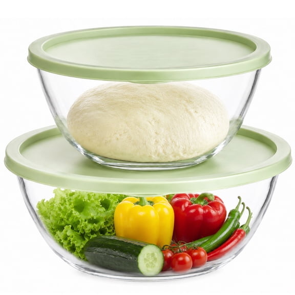 2 Pcs 4.9 qt & 2.9 qt Glass Mixing Bowls with Lids, Large Glass Mixing Bowl Set for Sourdough, 10.6 & 9.1 in Clear Bowls for Bread Making, Food Storage, Microwave and Oven Safe