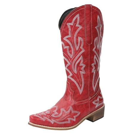 

Quealent Back To School Cowboy Boots for Women Cowgirl Boots Knee High Western Boots Classic Embroidered Pointed Toe Slip-On Heel Pull On Retro Fashion Tall Long Boot for Ladies ( 9)
