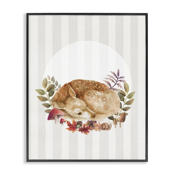 Stupell Industries Rustic Lodge Fawn on Stripes Black Framed Giclee Art, 11 x 14, by Janice Gaynor