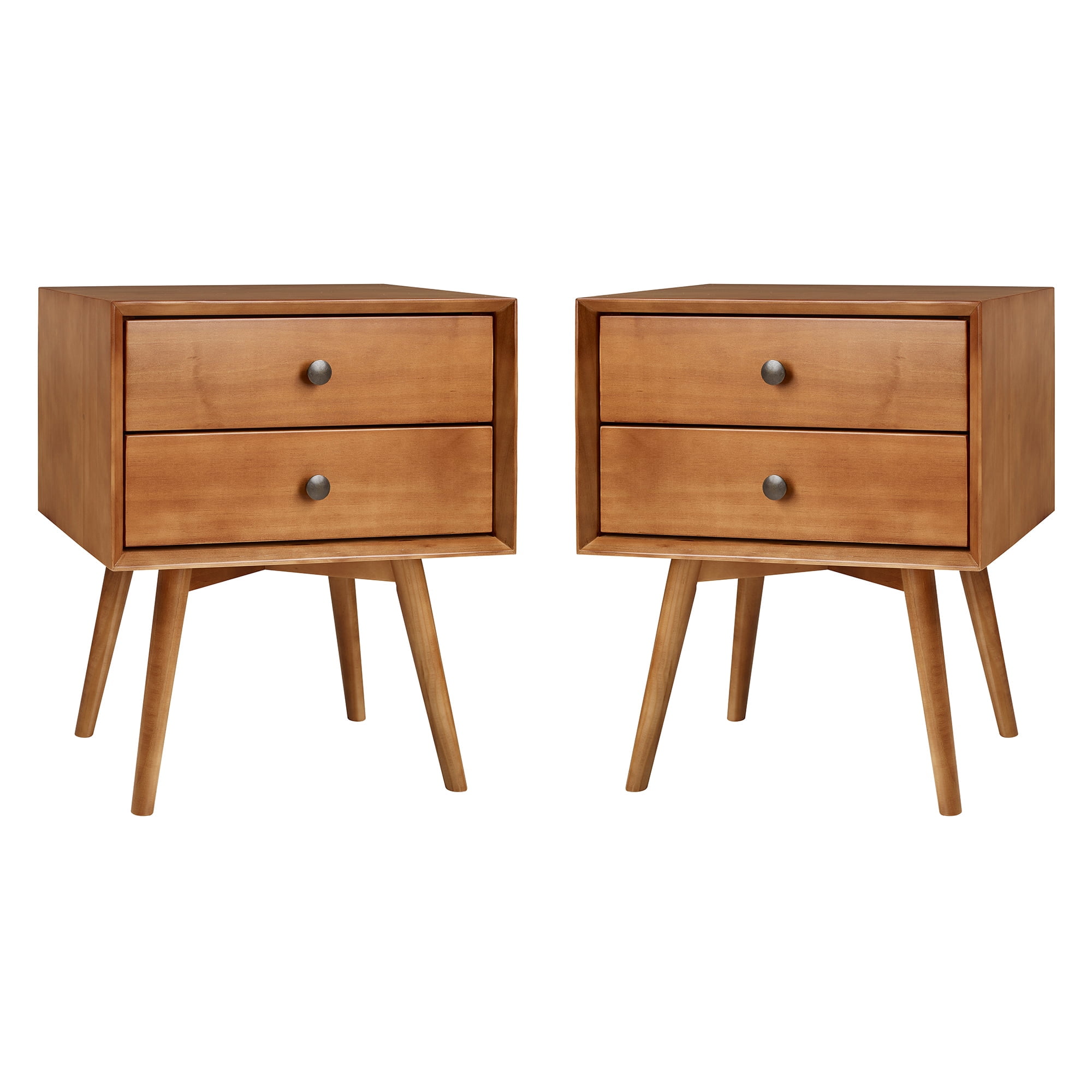 Walker Edison 2-Drawer Wood Nightstand, Set of 2, Caramel