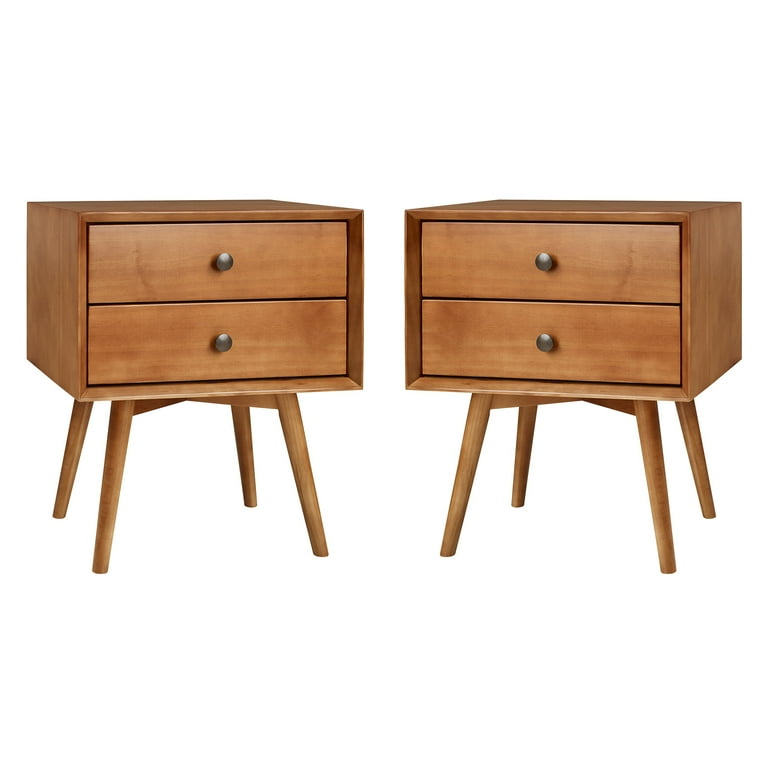 Walker Edison 2-Drawer Wood Nightstand, Set of 2, Caramel