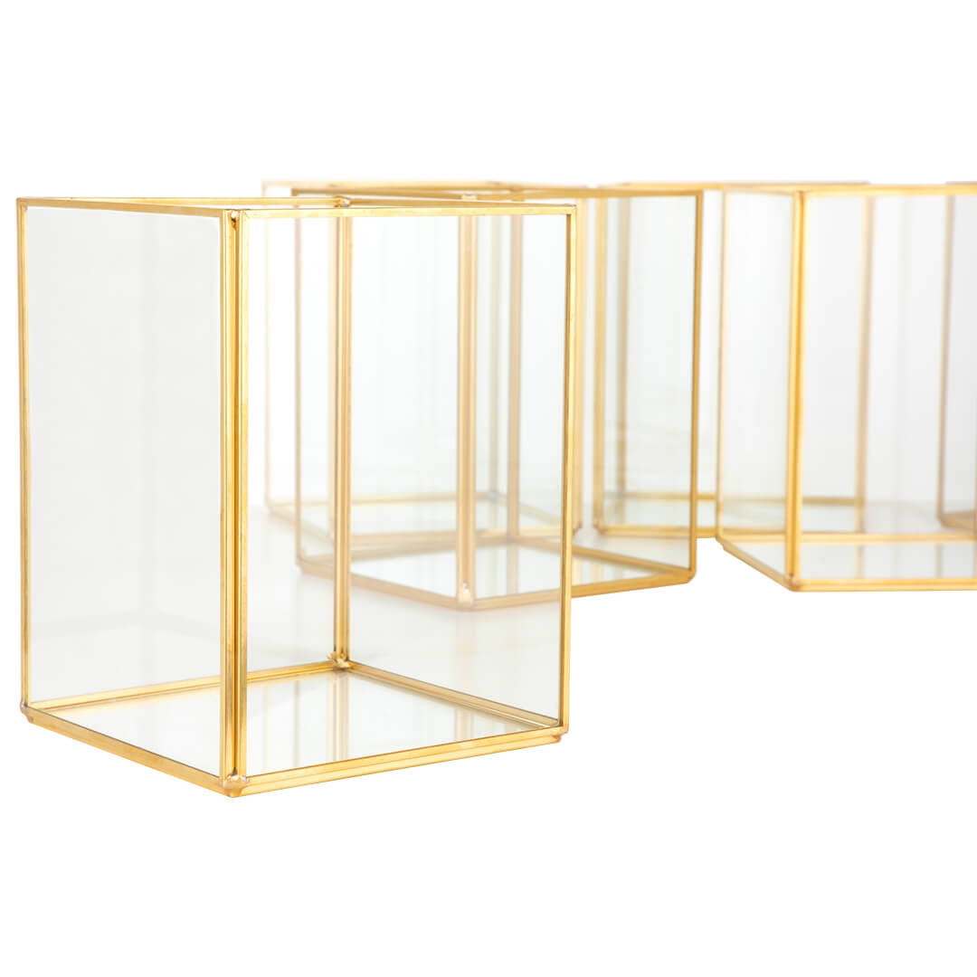 Koyal Wholesale Gold Geometric Hurricane Candle Holder Set of 6 for