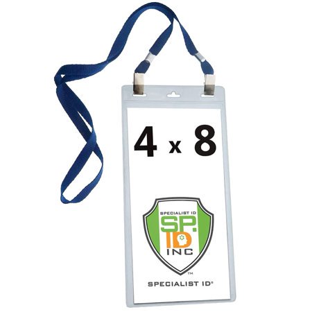 5 Pack - Extra Large 4 x 8 Inch Ticket & Event Credential Badge Holders with No Twist Double Sided Lanyards with Two Bulldog Clips by Specialist ID (Navy Blue/Dark Blue)