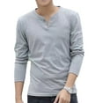 thumbnail image 2 of Men Casual Long-Sleeve Pullover Button V Neck Henley T-Shirt Slim Bottoming Tops, 2 of 11