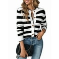 thumbnail image 2 of Women'S Long Sleeve Striped Cardigan Sweaters Button Down Cable Knit Fall Classy Outwear Black & White L, 2 of 9