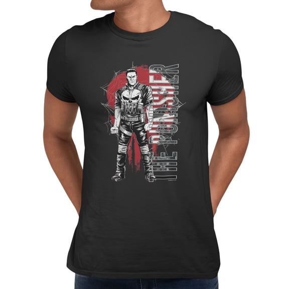 Marvel Spider-Man Brand New Day Men's The Punisher Red Distressed Skull T-Shirt (Black, S-XXXL)