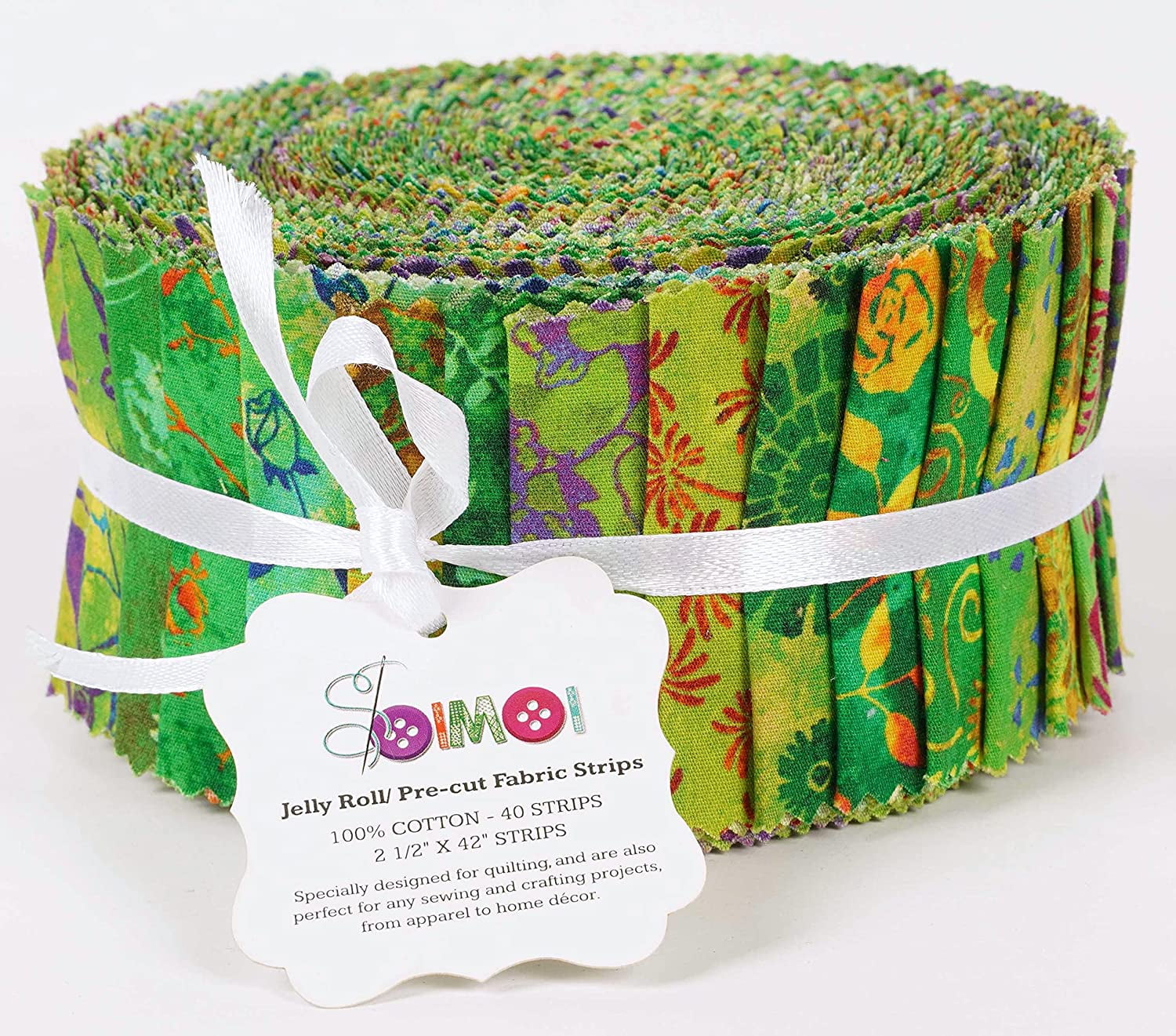 Soimoi 40Pcs Batik Print Cotton Precut Fabrics For Quilting Craft Strips 2.5x42inches Jelly Roll - Green
