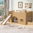 thumbnail image 4 of Harper & Bright Designs Full Size Low Loft Bed with Slide and Storage Shelves, Playhouse Wooden Low Loft Bed Frame with Door and Window, Natural, 4 of 13
