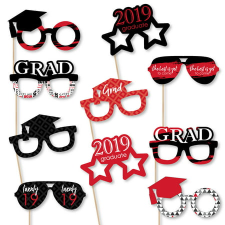 Red Grad - Best is Yet to Come - Glasses - Red 2019 Paper Card Stock Graduation Photo Booth Props Kit - 10