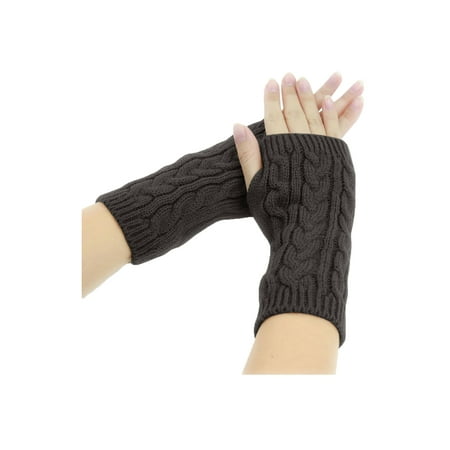 Knit Unisex Glove - 1606-D229 Unisex Thumbhole Fingerless Cable Knit Knitted Gloves F