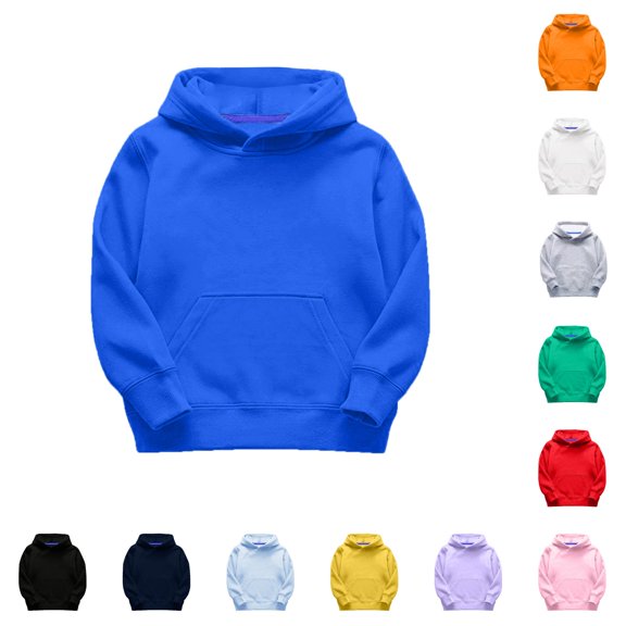 Krdevn Kids Solid Pullover Hoodie Contrast Inner Lining Kangaroo Pocket Thick Soft Long Sleeve Casual Base Sweatshirt,7-8 Years