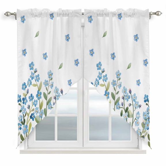 Swag Valance Curtains for Windows, Spring Blue Flowers Light Filtering Kitchen Curtains with Rod Pocket, Leaves Country Plants Farmhouse Window Treatment Valances for Living Room, 36x63 - 2 PCS