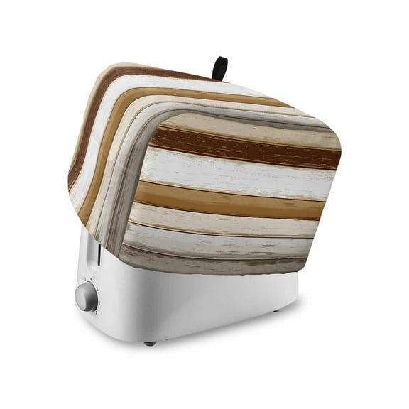 Fsddascl Brown Wood Grain Toaster Cover 4 Slice, Large Kitchen Appliance Covers, Vintage Country Geometric Striped Toaster Oven Cover with Loop, Bread Machine Cover Polyester Dust Cover Protection