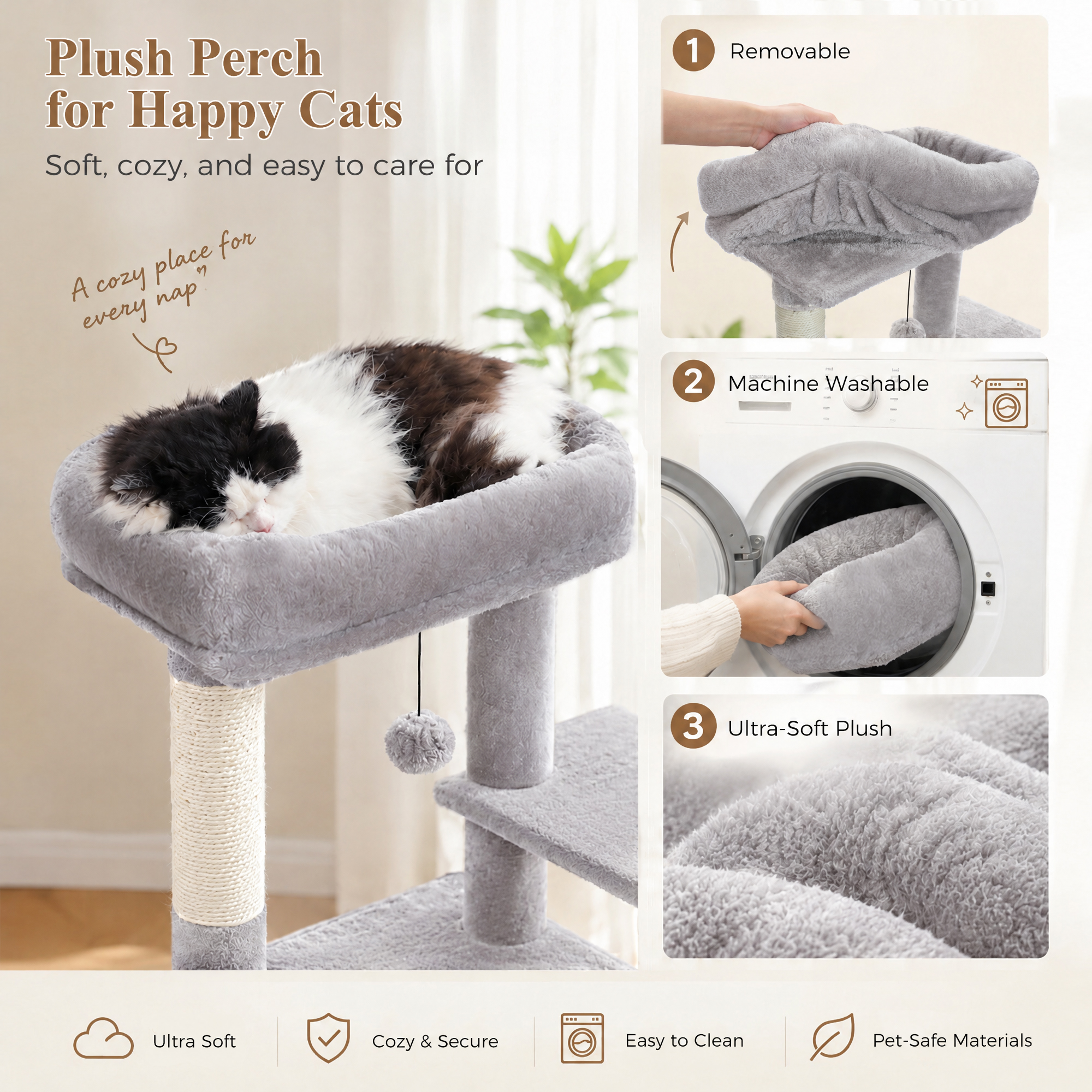Pawz Road 42-Inch Cat Tree Condo, Light Gray photo 5