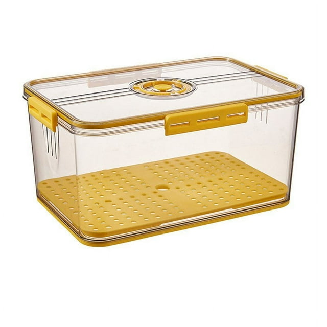 Food Storage Refrigerator Timekeeping Organizer Box PET Kitchen FridgeKeeping Bins Yellow 15.5 X 32.5 X 22.5Cm