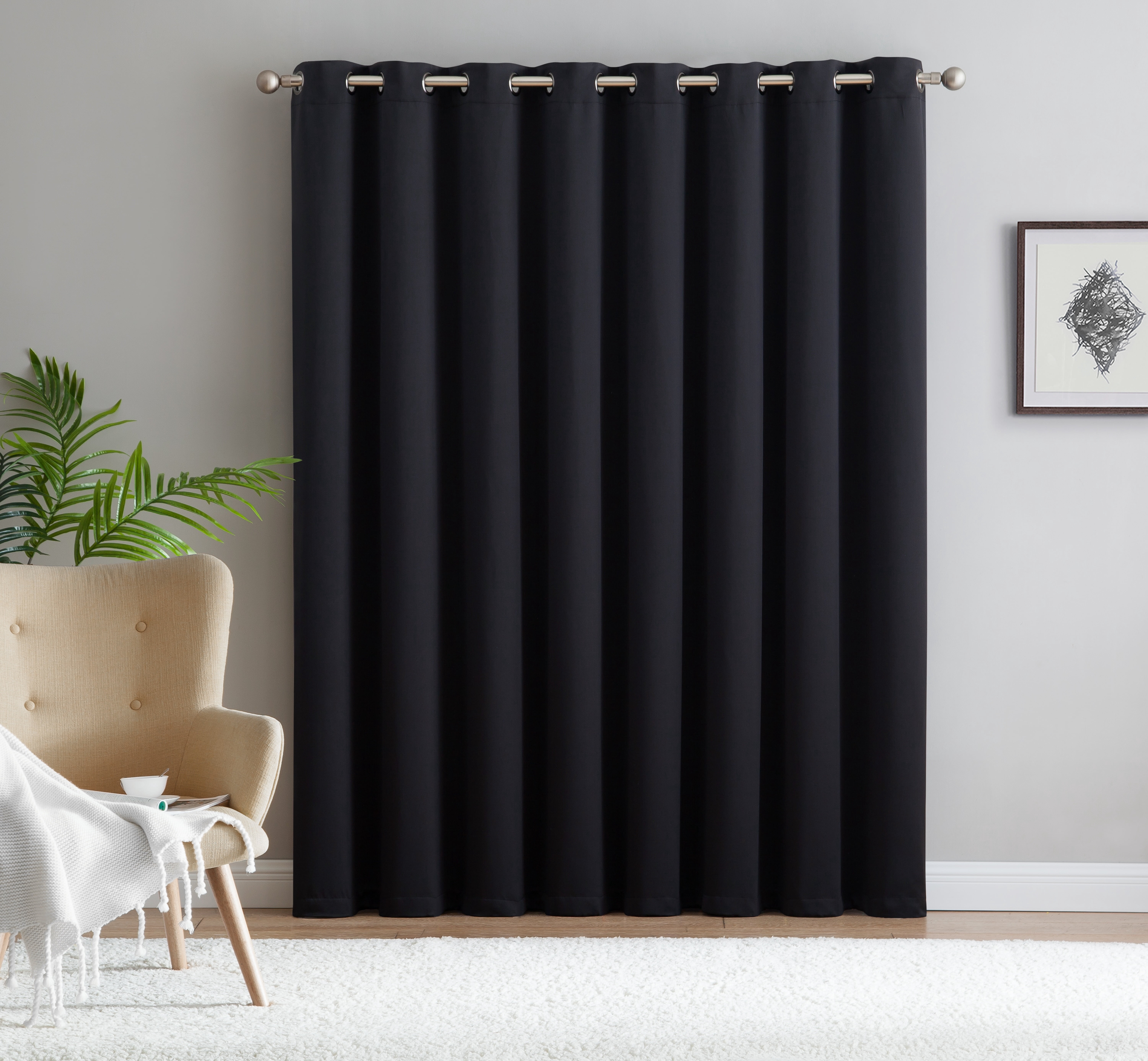DecoSource Black Patio Panel Blackout for Sliding Glass Door Thermal Insulated Curtains, 102 in x 96 in - Black