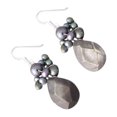 thumbnail image 2 of Teardrop Facet Black Shell & Pearl .925 Silver Dangle Earrings, 2 of 2