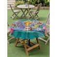 thumbnail image 4 of Outdoor Tablecloth with Umbrella Hole for Patio/Picnic/Party/Camping, Watercolor Flip Flops Waterproof Table Cloth Round Cover Washable, Summer Ocean Coral Starfish Floral Green (Dia 60"), 4 of 8