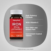 Iron Supplement 65 mg with Vitamin C | 120 Tablets for Men and Women | by Piping Rock