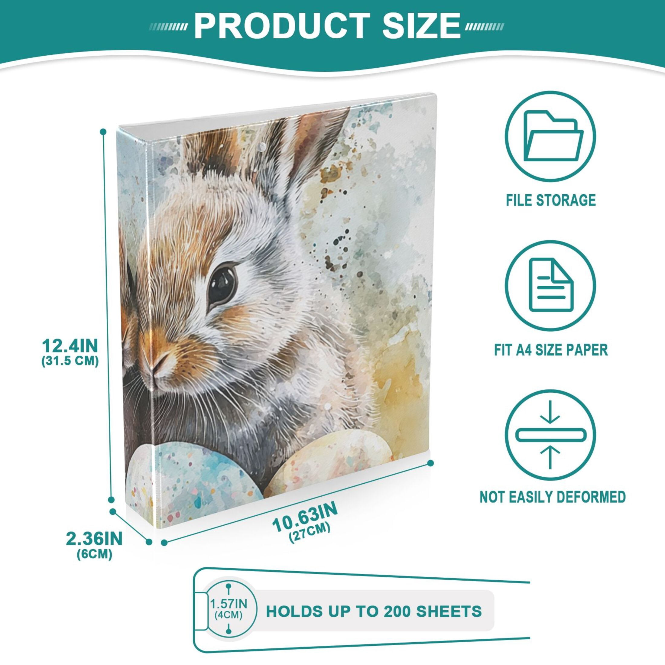 Bunnies Easter Eggs 3 Ring Binders 1.5 inch Hardcover File Folders with Interior Pockets A4 Size Organizer for School Office Hospital Set of 2