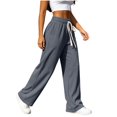 thumbnail image 5 of Ltctricy Ribbed Wide Leg Pants for Women Drawstring Comfy Yoga Pants Casual Loose Elastic Waisted Lounge Pants(Gray,One Size), 5 of 6