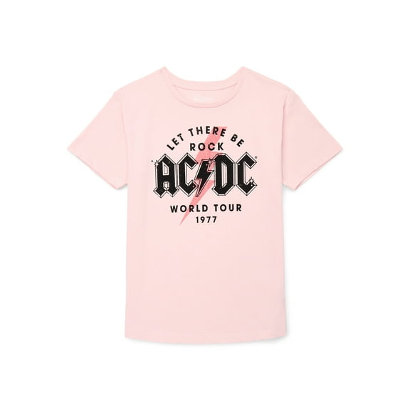 Wonder Nation Girls AC/DC World Tour Graphic Tee with Short Sleeves, Sizes 4-18